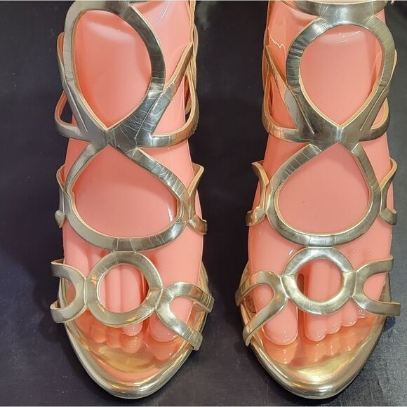 CHRISTIAN SIRIANO GOLD HIGH HEEL STILETTOS PUM SANDAL - Picture 6 of 15